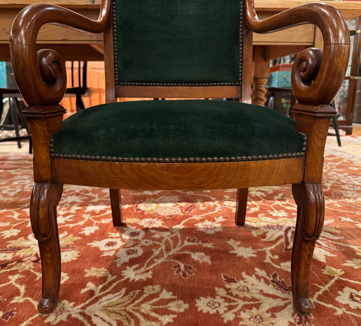 Pair of 19th Century Louis Philippe Green Velvet Fauteuil