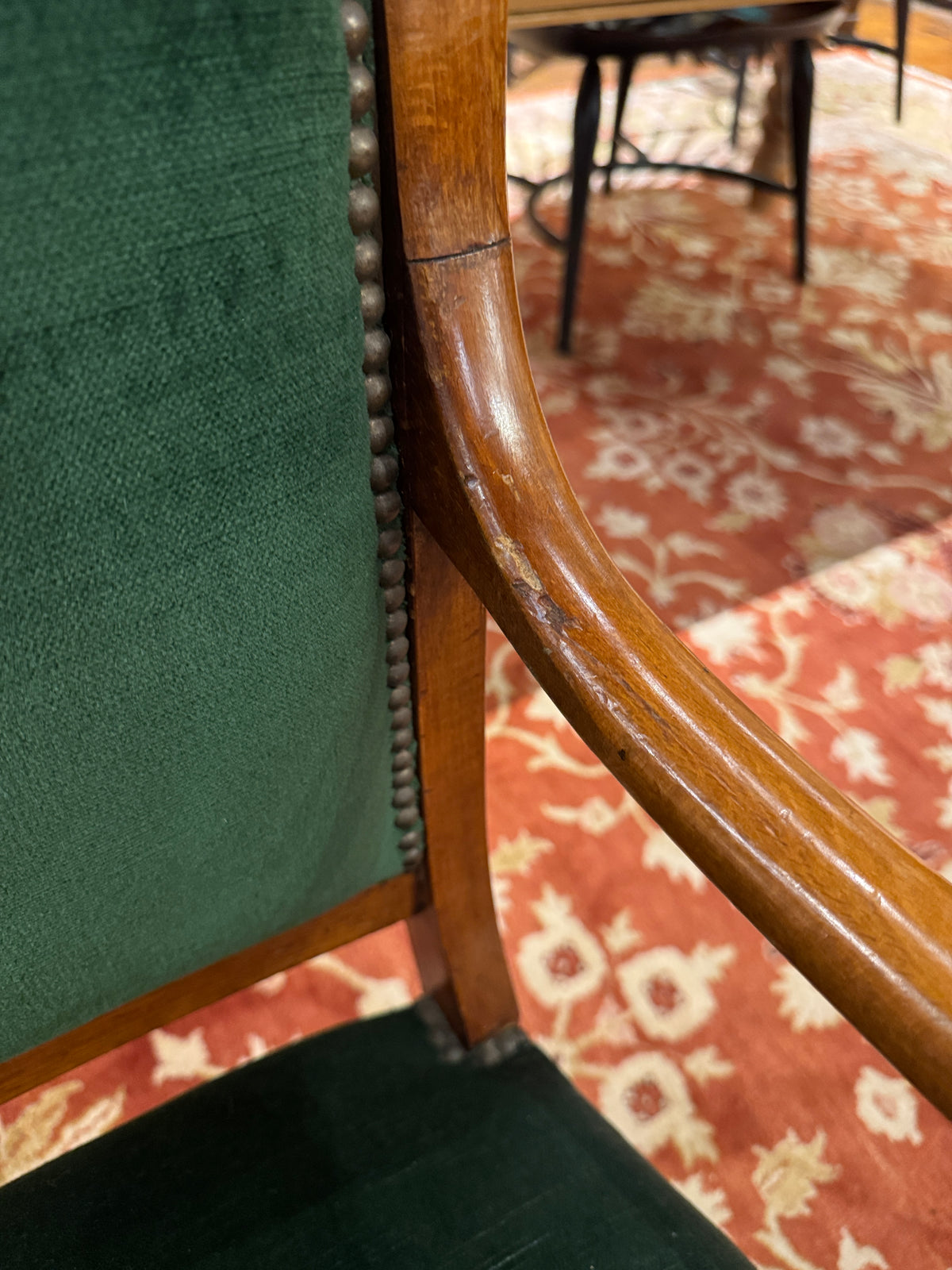Pair of 19th Century Louis Philippe Green Velvet Fauteuil