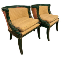 Pair of Hollywood Regency Style Green Painted Baker Chairs