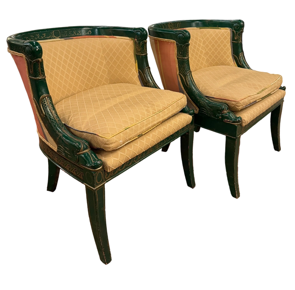 Pair of Hollywood Regency Style Green Painted Baker Chairs