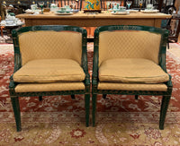 Pair of Hollywood Regency Style Green Painted Baker Chairs