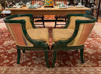 Pair of Hollywood Regency Style Green Painted Baker Chairs