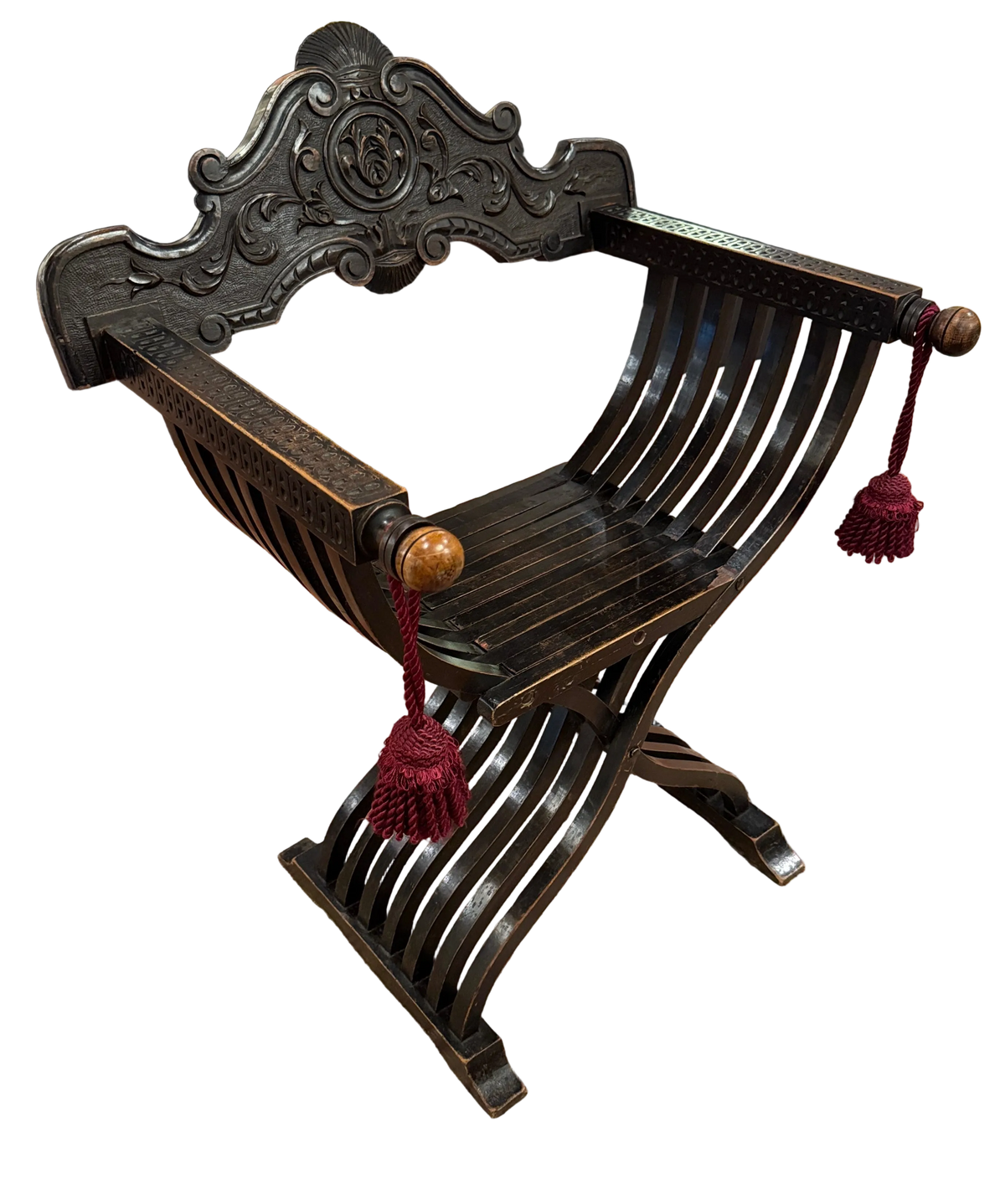19th Century Carved Italian Campaign Chair