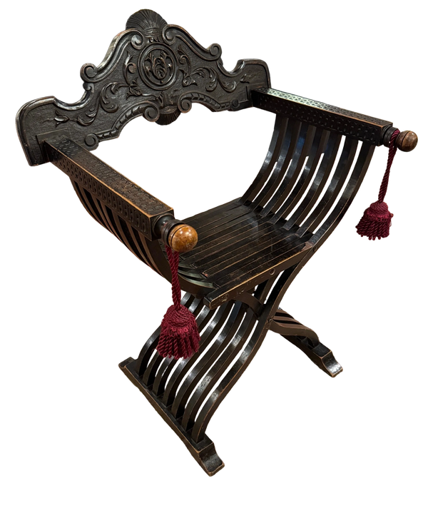 19th Century Carved Italian Campaign Chair
