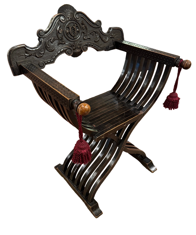 19th Century Carved Italian Campaign Chair