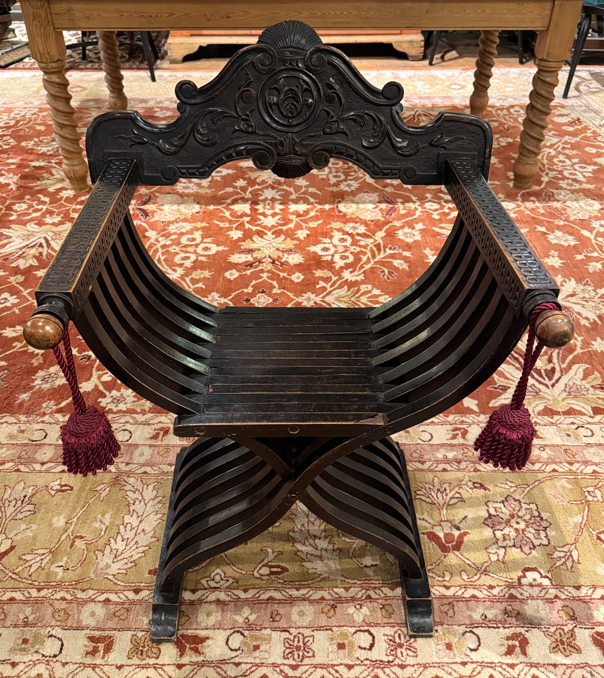 19th Century Carved Italian Campaign Chair