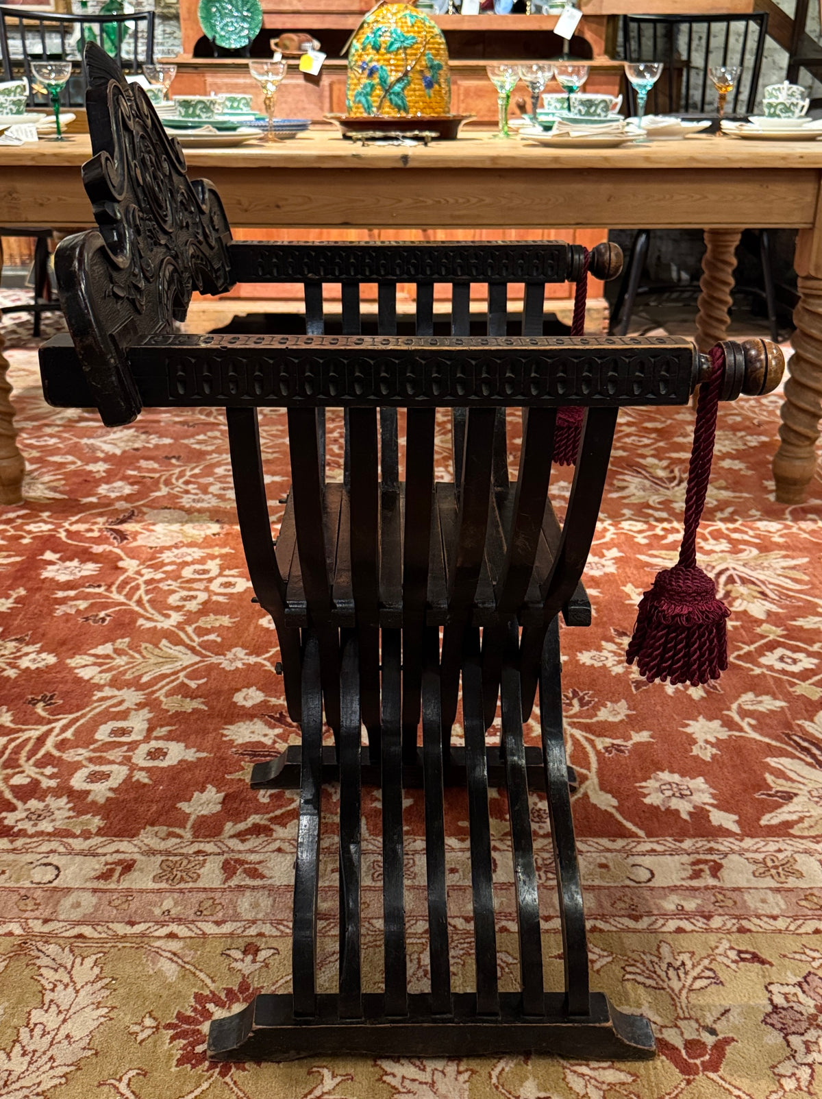 19th Century Carved Italian Campaign Chair