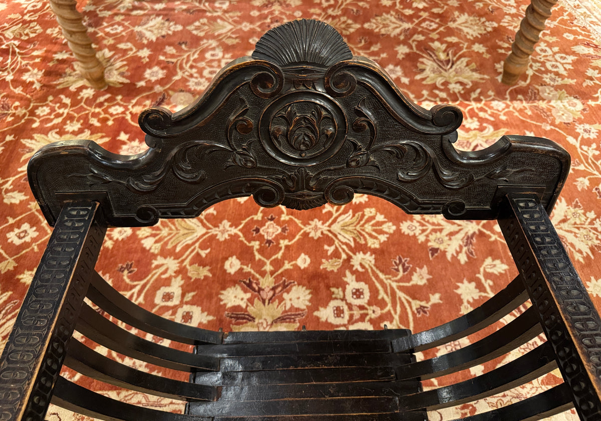 19th Century Carved Italian Campaign Chair