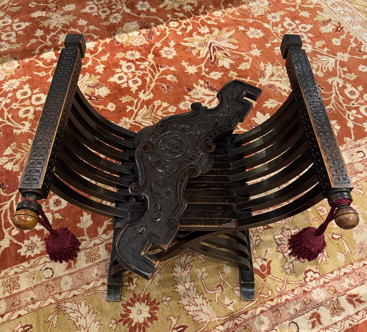 19th Century Carved Italian Campaign Chair