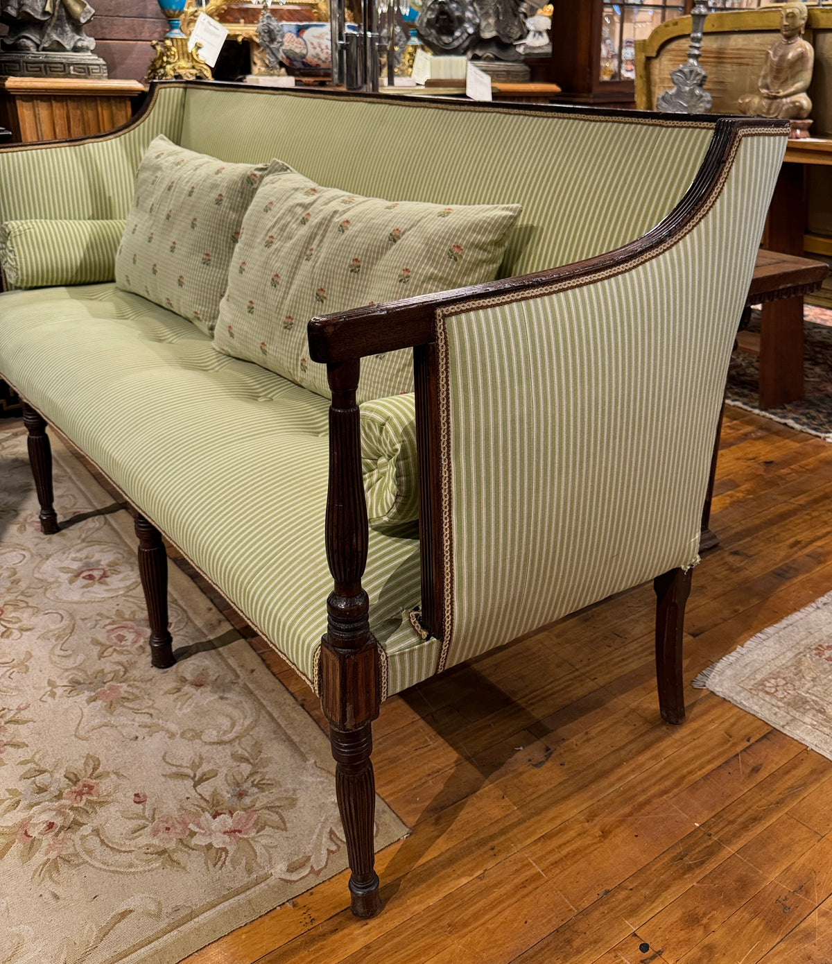 American Federal Sheraton Sofa With Green Ticking Stripe