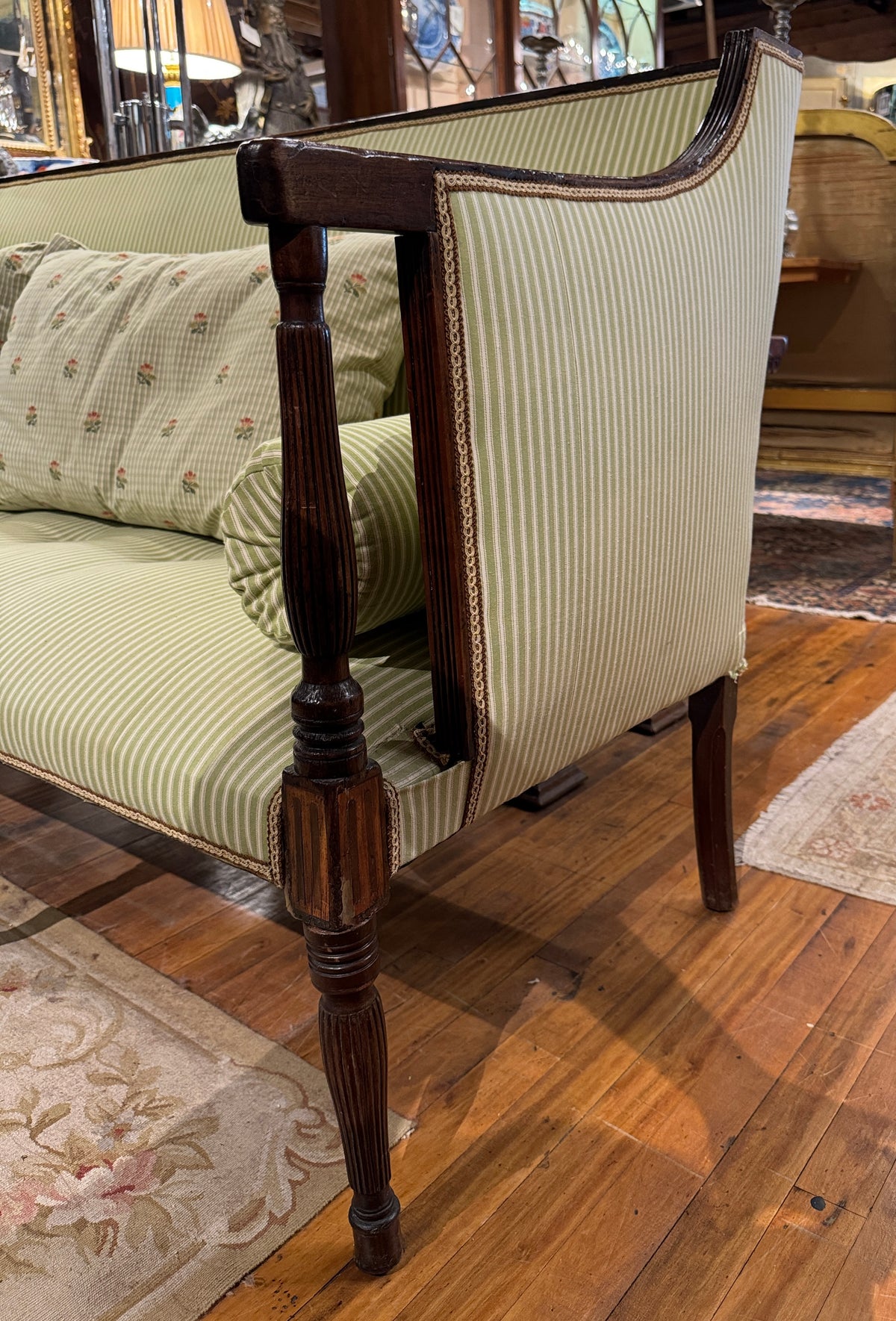 American Federal Sheraton Sofa With Green Ticking Stripe
