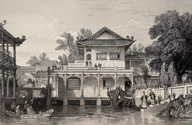 "The Fountain Court in Conseequa's House, Canton," Engraving After Thomas Allom