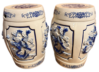 Pair of Vintage Blue and White Garden Stools