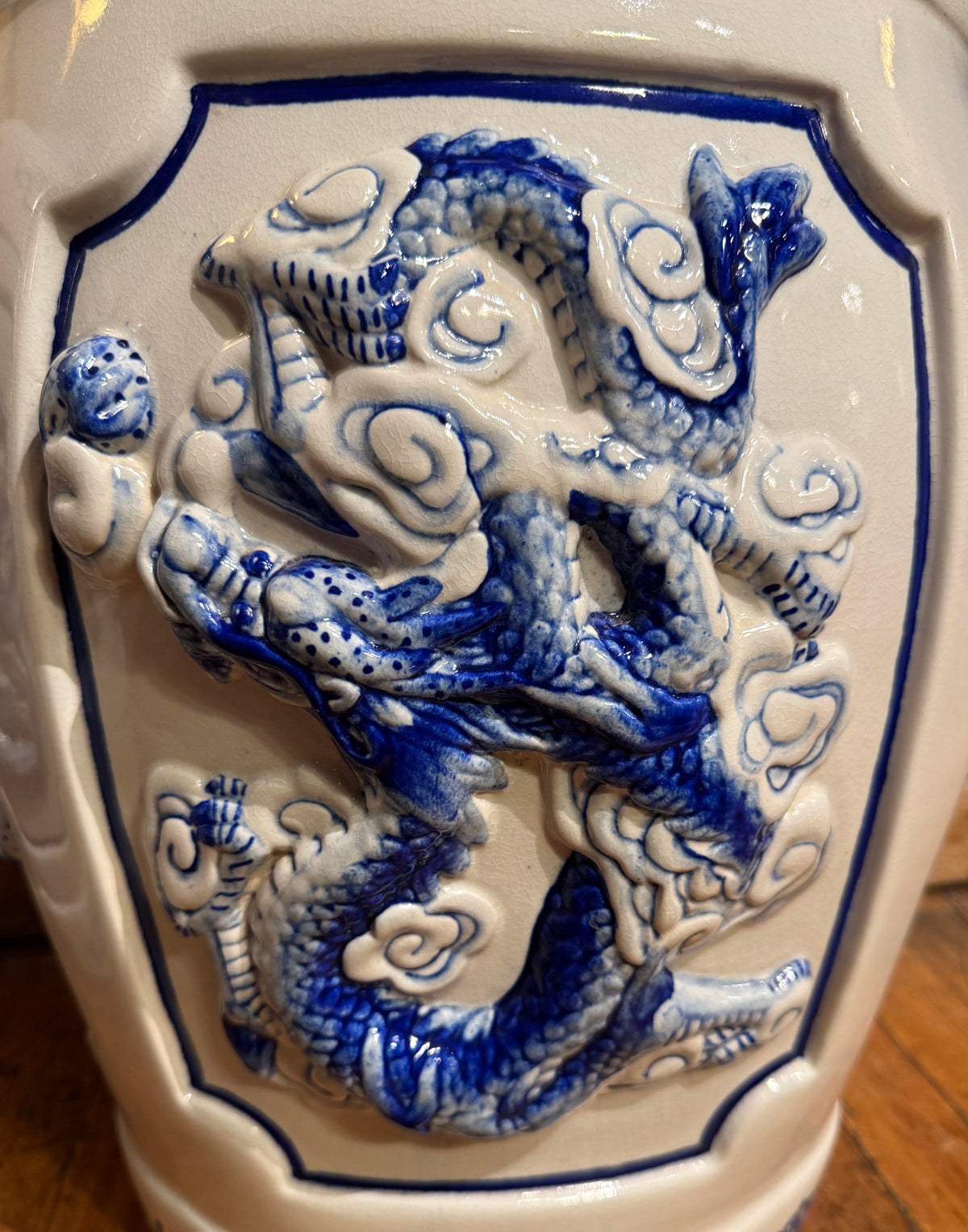 Pair of Vintage Blue and White Garden Stools