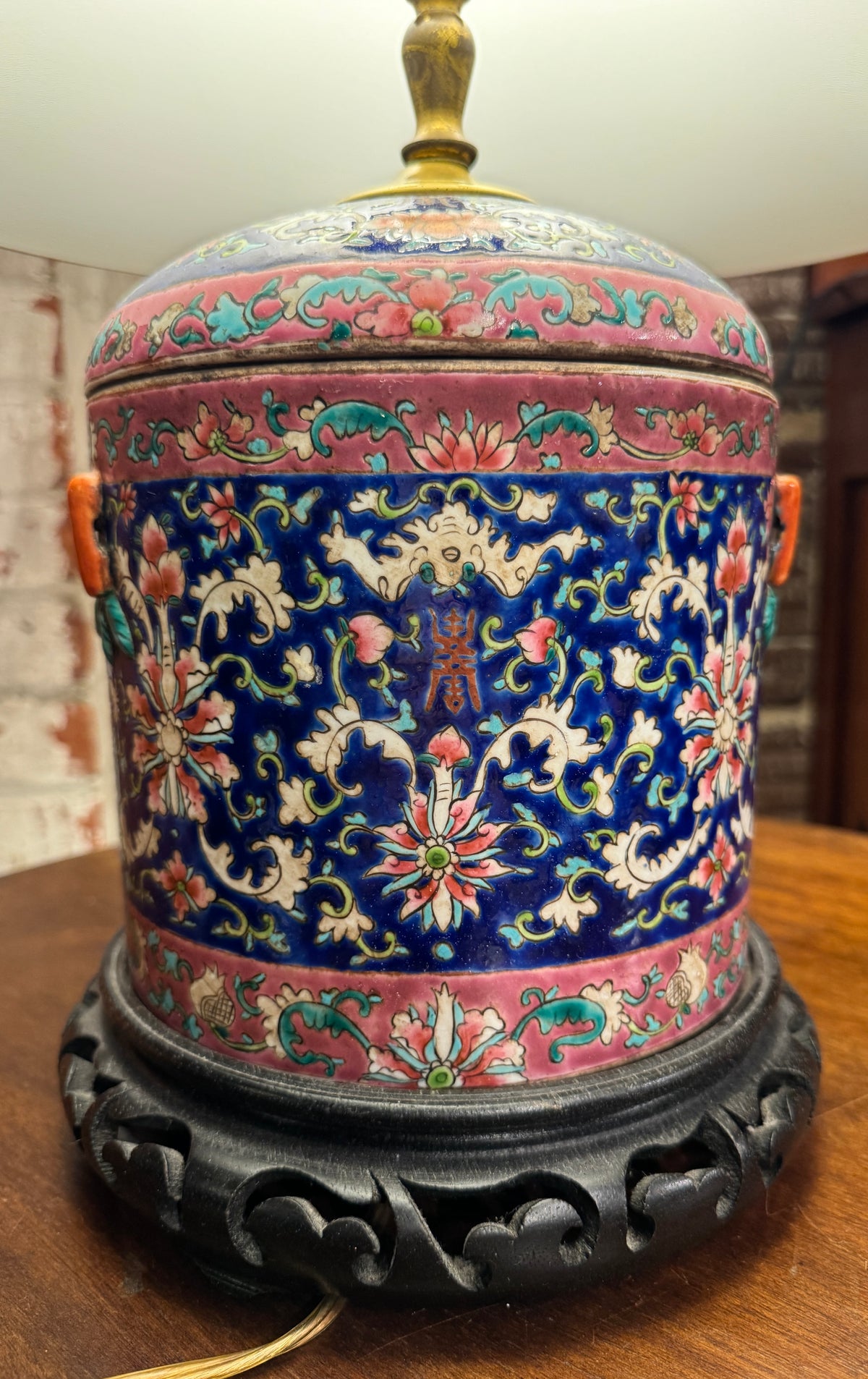 Chinese Lidded Jar Converted To a Lamp, 20th Century