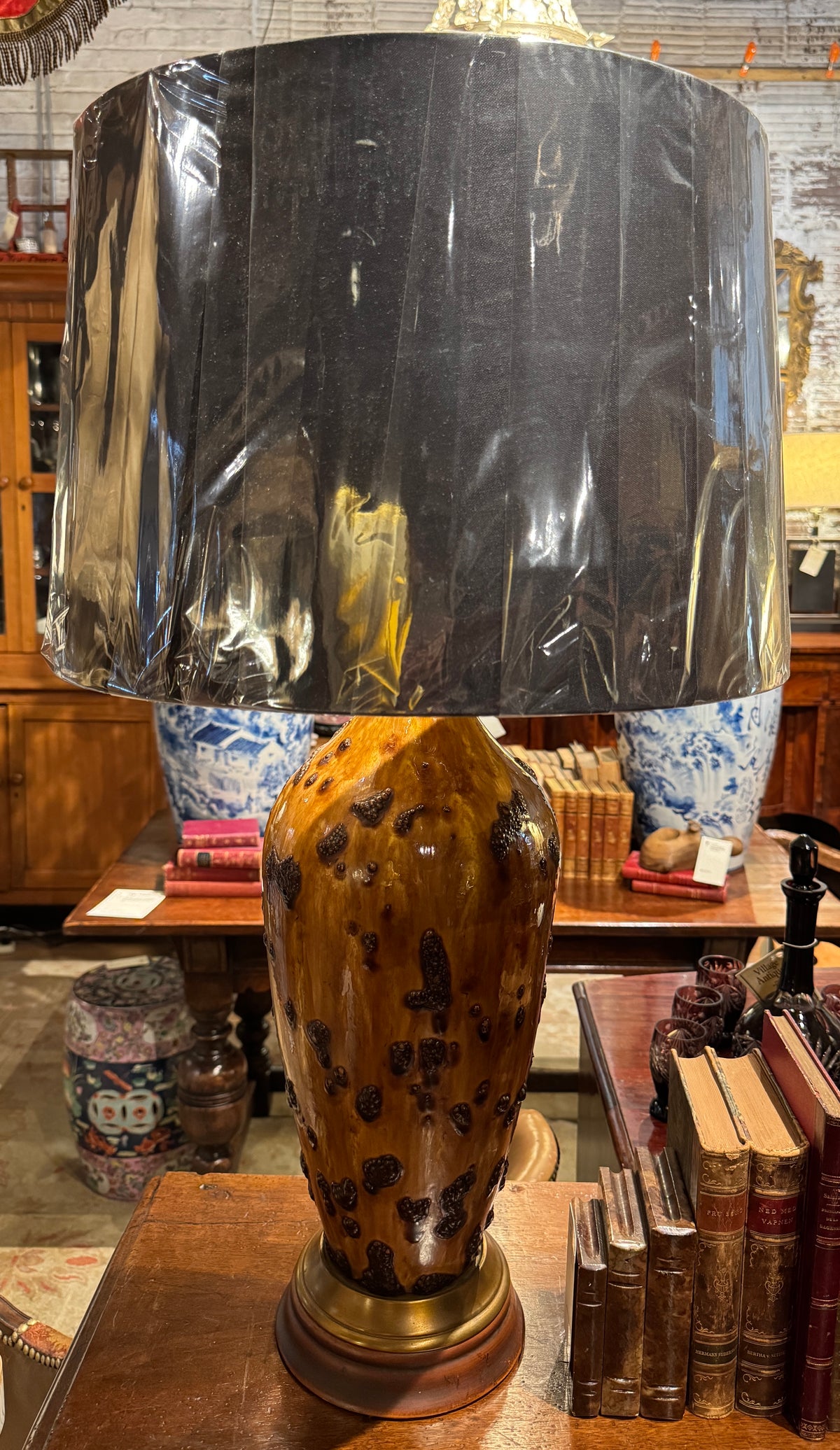 Mid Century Studio Pottery Lamp With Lava Glaze