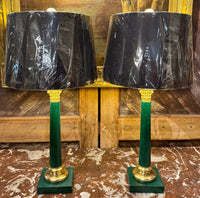 Pair of Vintage Neoclassical Style Green Faux Snake Skin Lamps