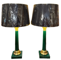 Pair of Vintage Neoclassical Style Green Faux Snake Skin Lamps