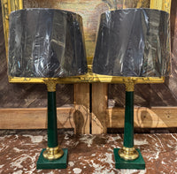 Pair of Vintage Neoclassical Style Green Faux Snake Skin Lamps