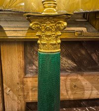 Pair of Vintage Neoclassical Style Green Faux Snake Skin Lamps