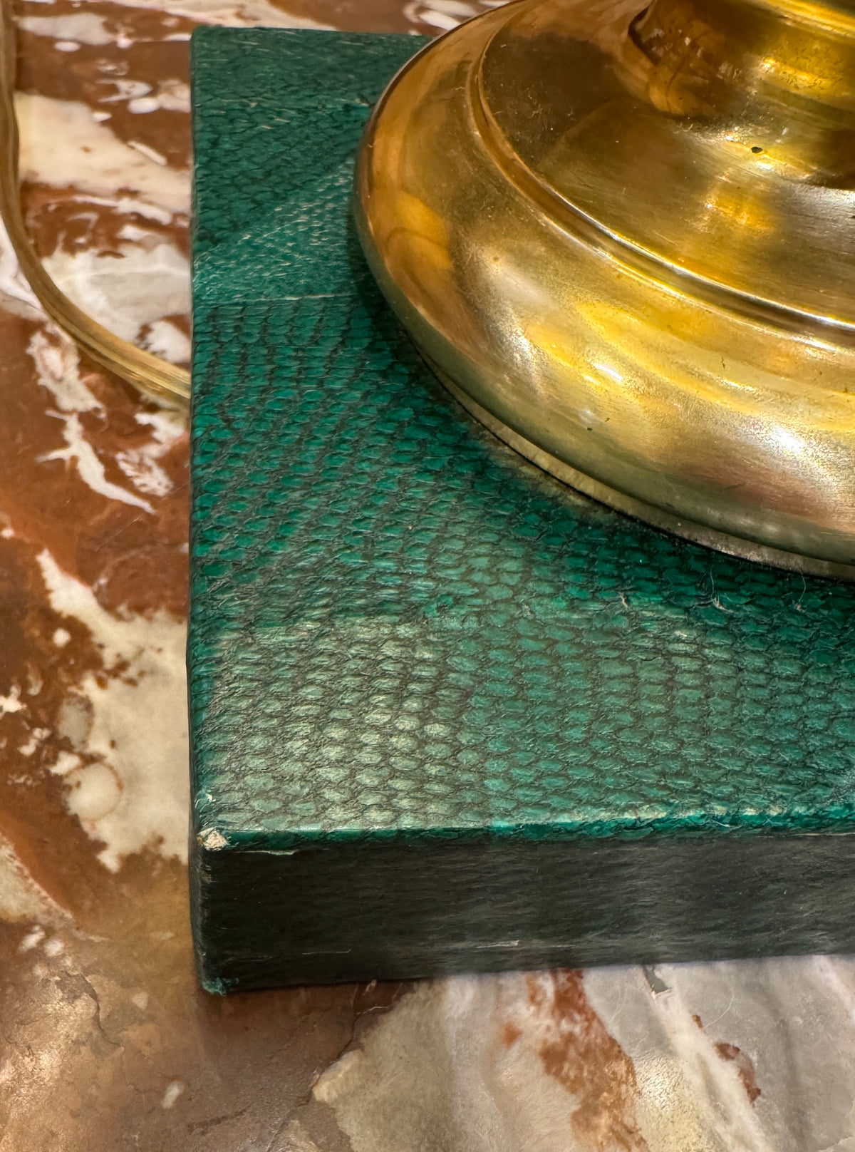 Pair of Vintage Neoclassical Style Green Faux Snake Skin Lamps