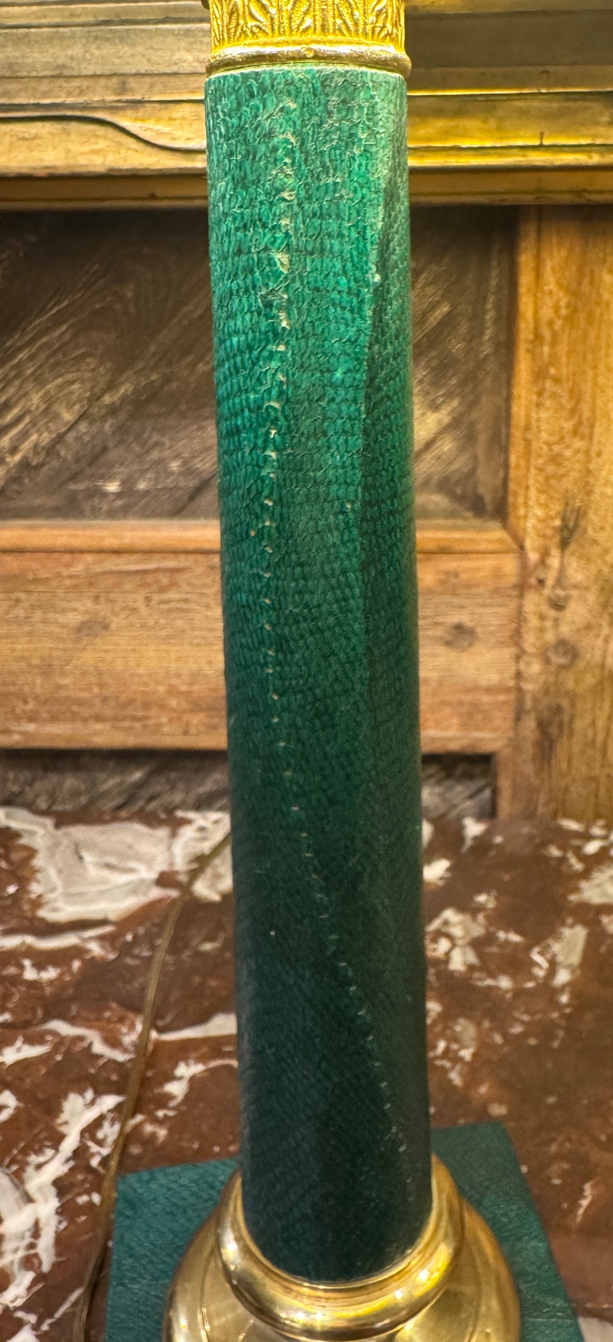 Pair of Vintage Neoclassical Style Green Faux Snake Skin Lamps