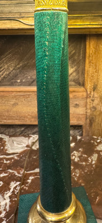 Pair of Vintage Neoclassical Style Green Faux Snake Skin Lamps