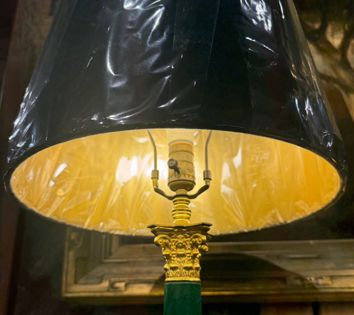 Pair of Vintage Neoclassical Style Green Faux Snake Skin Lamps