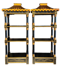 Pair of Vintage Black and Gold Pagoda Form Hanging Shelves
