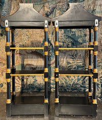 Pair of Vintage Black and Gold Pagoda Form Hanging Shelves