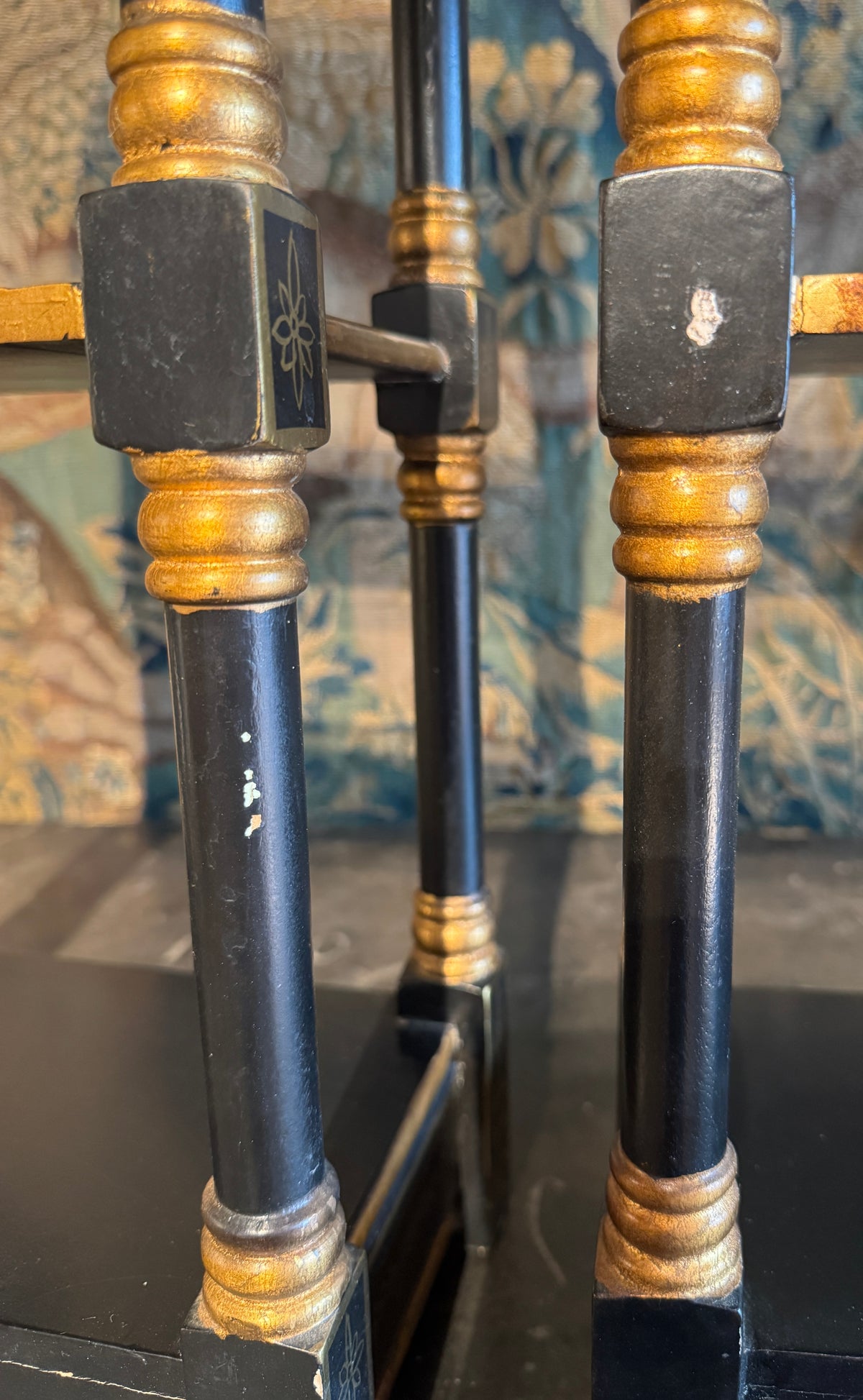 Pair of Vintage Black and Gold Pagoda Form Hanging Shelves