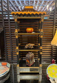 Pair of Vintage Black and Gold Pagoda Form Hanging Shelves
