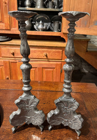Pair Early 18th Century Northern Continental Pewter Rococo Prickets