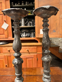 Pair Early 18th Century Northern Continental Pewter Rococo Prickets